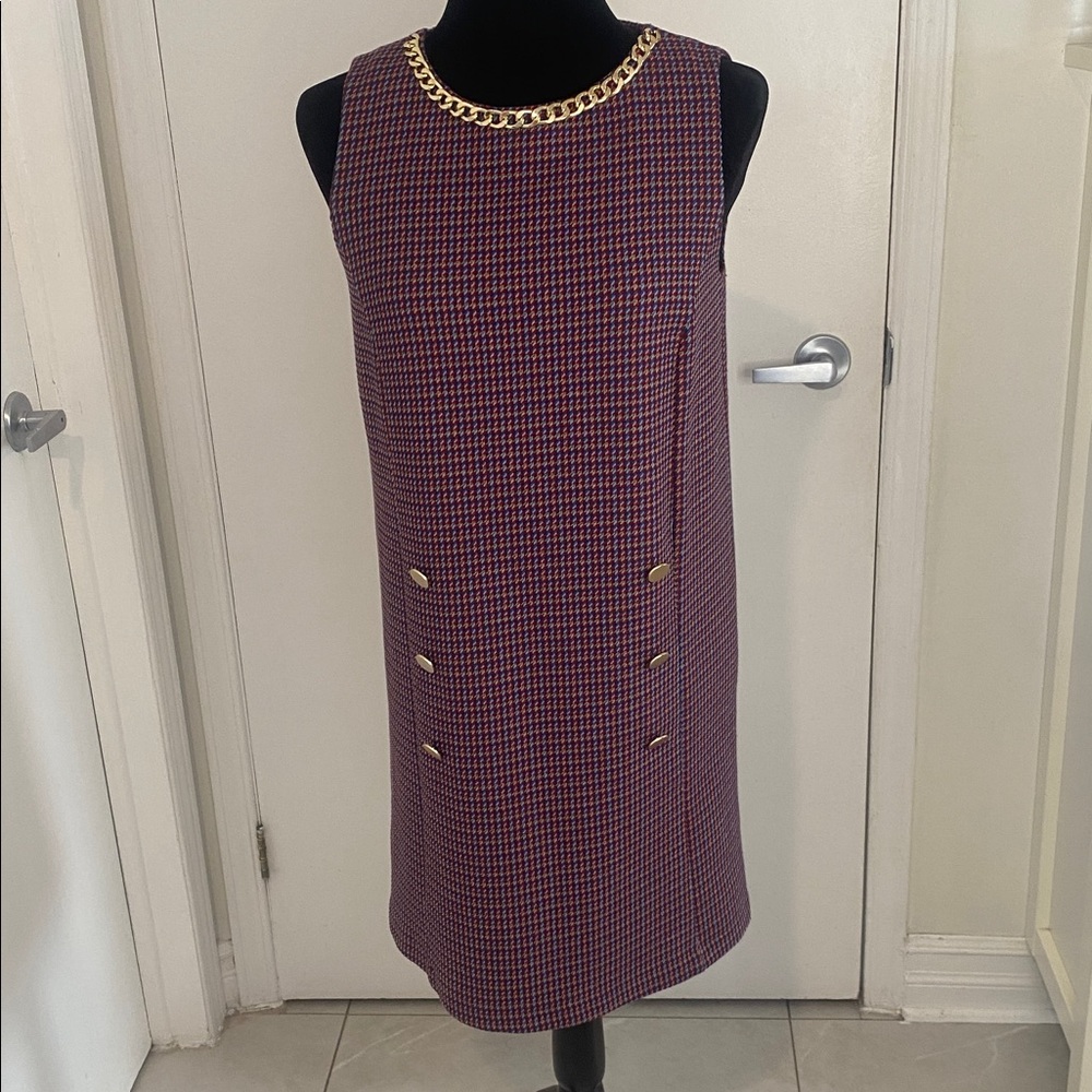Purple Houndstooth sleeveless Lined Sheath Midi Dress by Tristan Size Small